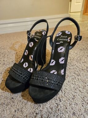 Juicy Couture Black Studded Platform Slingback Heels